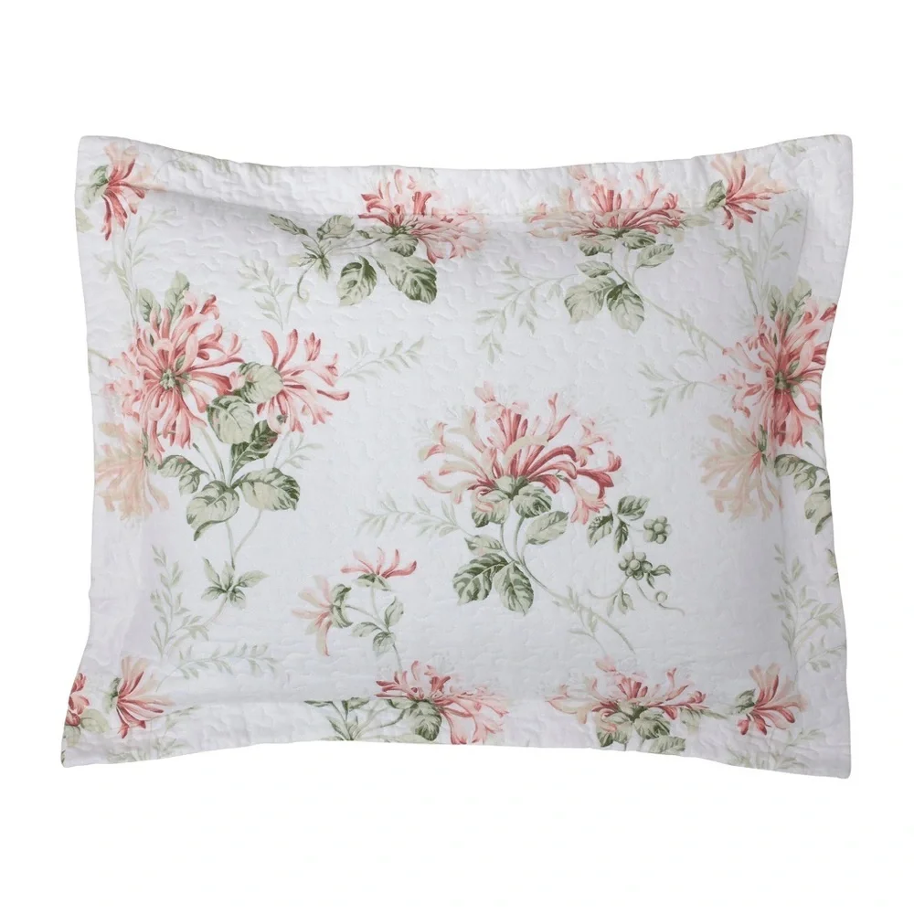 Laura Ashley 2 Honeysuckle Floral Quilted Standard Pillow Case Shams Cottagecore